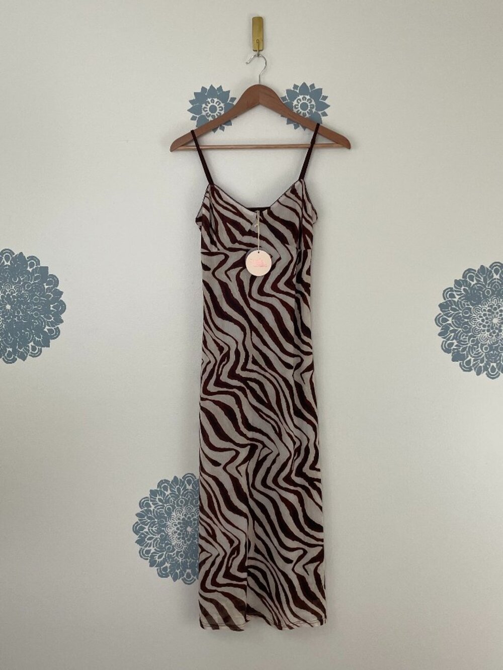 Camila Coelho Brown Zebra Sleeveless Slip Maxi Dress Size Small